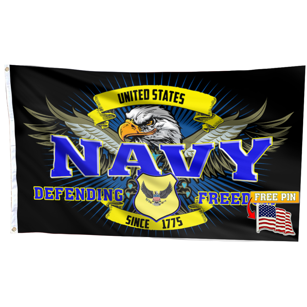 Navy Defending Freedom Since 1775 Flag with FREE American Pin