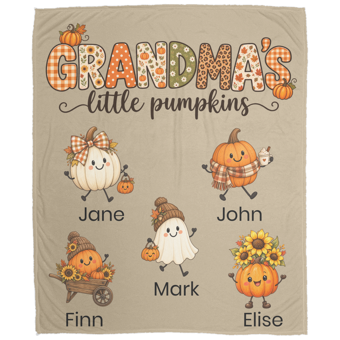 Grandma's Little Pumpkins Cozy Plush Fleece Blanket - 50x60