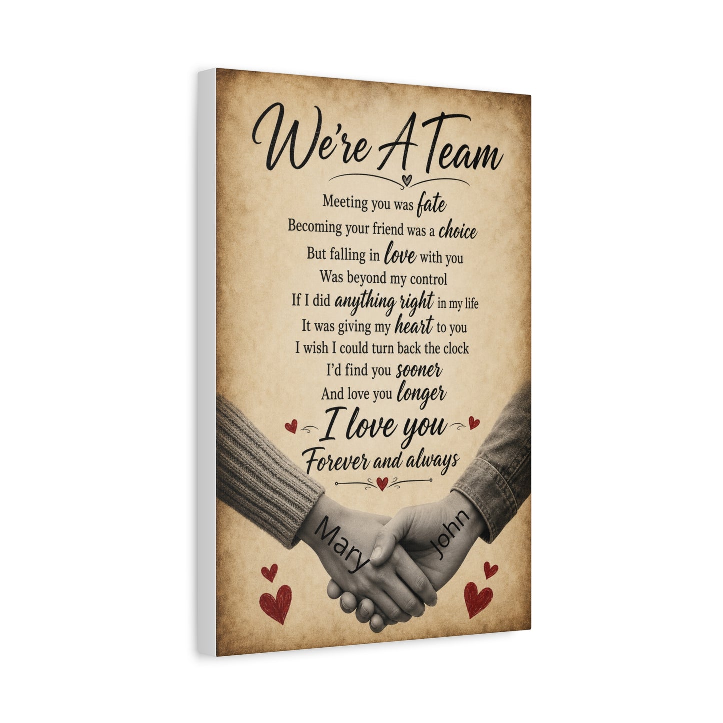 We're A Team Personalized Canvas Wall Art — Romantic Couple Poem