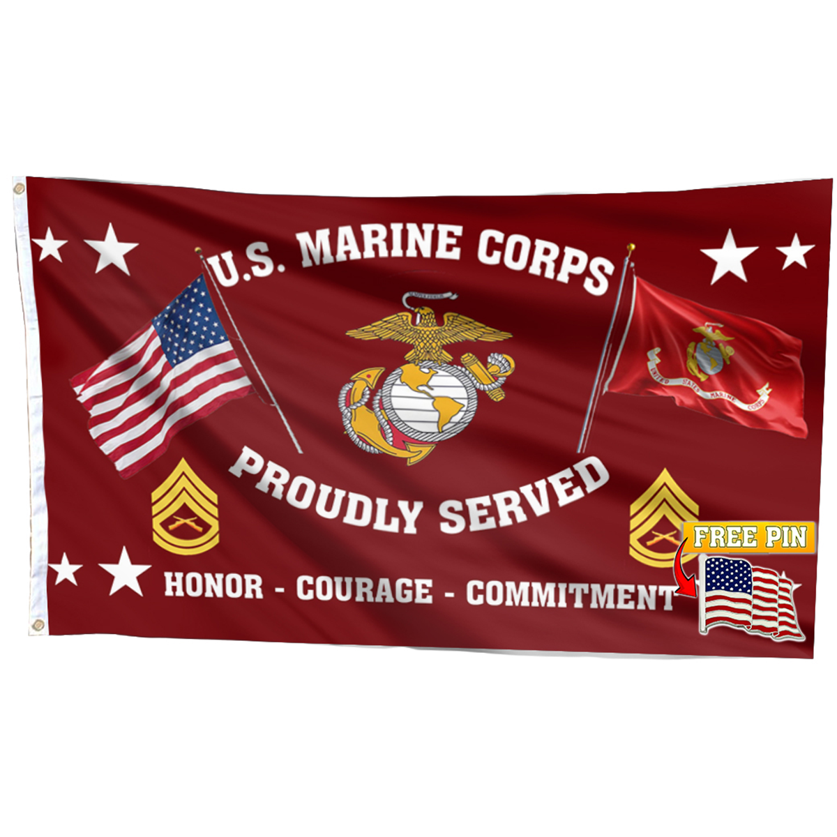 US Marine Corps Proudly Served Flag with FREE American Pin