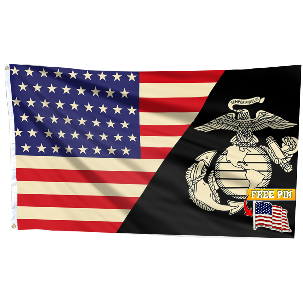 Marine Corp Flag with FREE American Pin