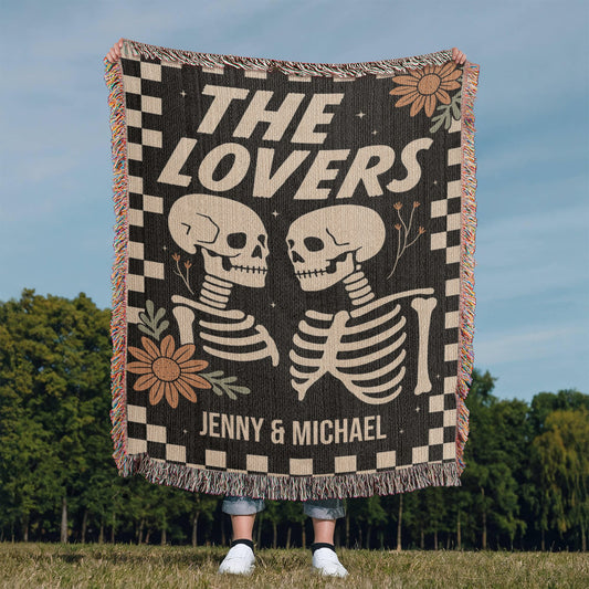 The Lovers Skeleton Personalized Couple Woven Blanket
