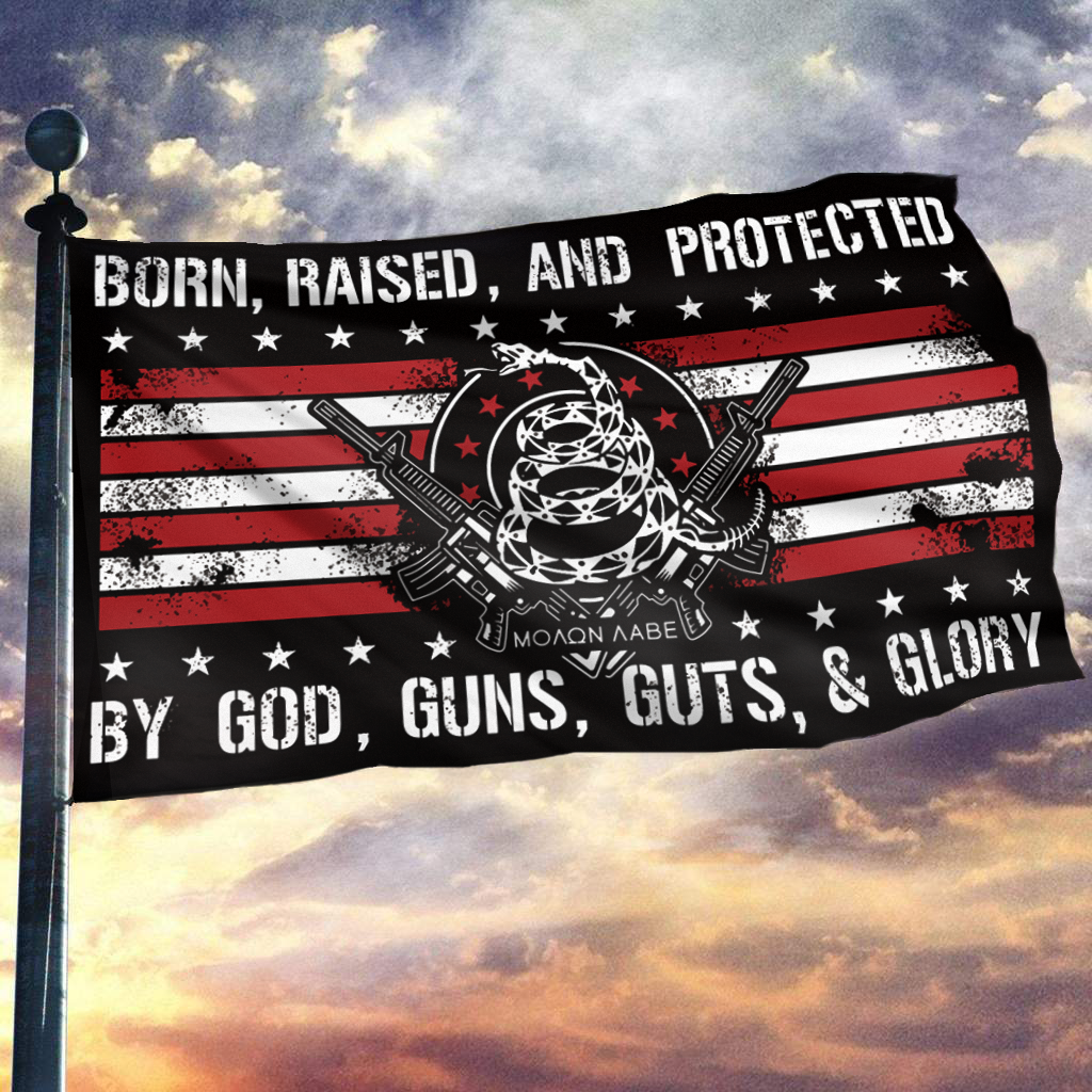 Born Raised And Protected By God Guns Guts And Glory Flag (WWG2)