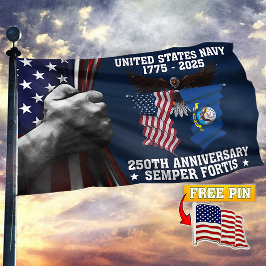 U.S. Navy 250 Years Anniversary Flag with FREE American Pin