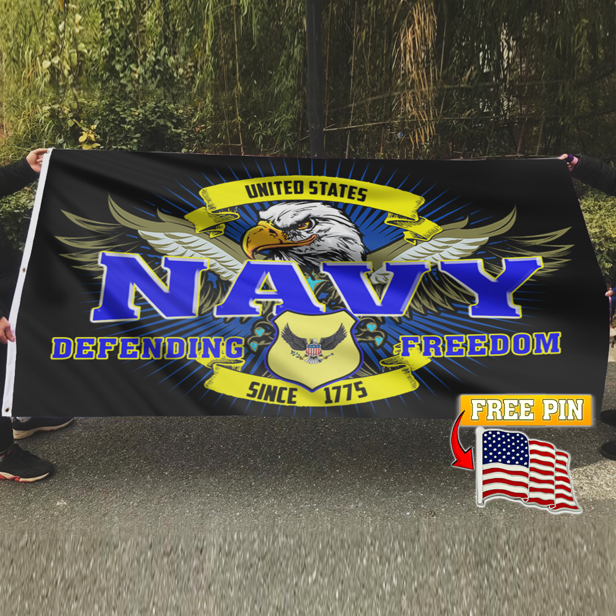 Navy Defending Freedom Since 1775 Flag with FREE American Pin