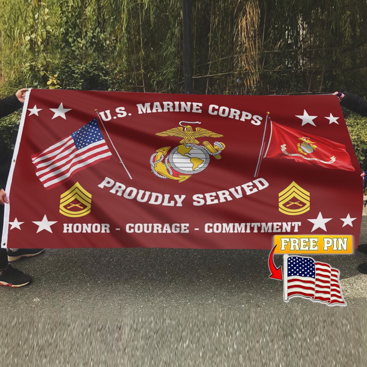 US Marine Corps Proudly Served Flag with FREE American Pin