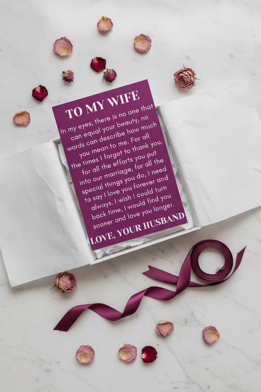 To My Wife keepsake print gift presentation on marble