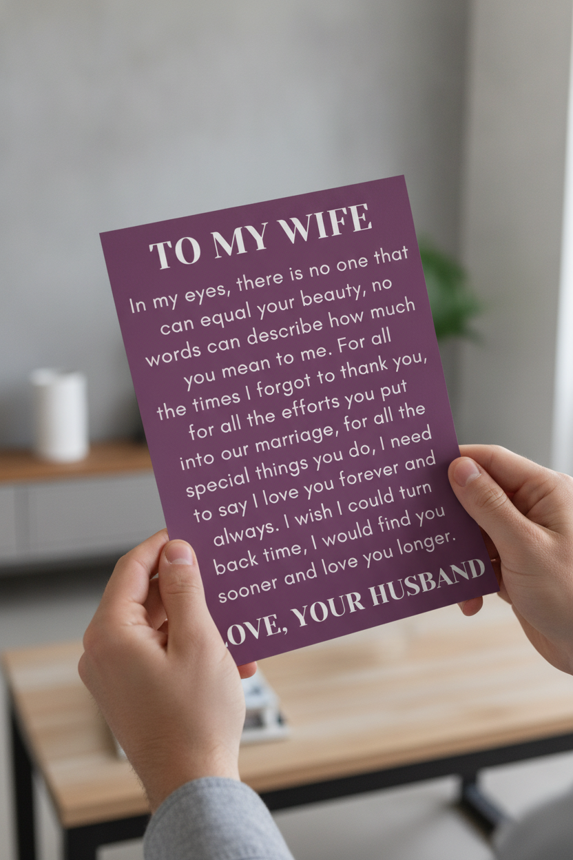 To My Wife keepsake print held as a gift