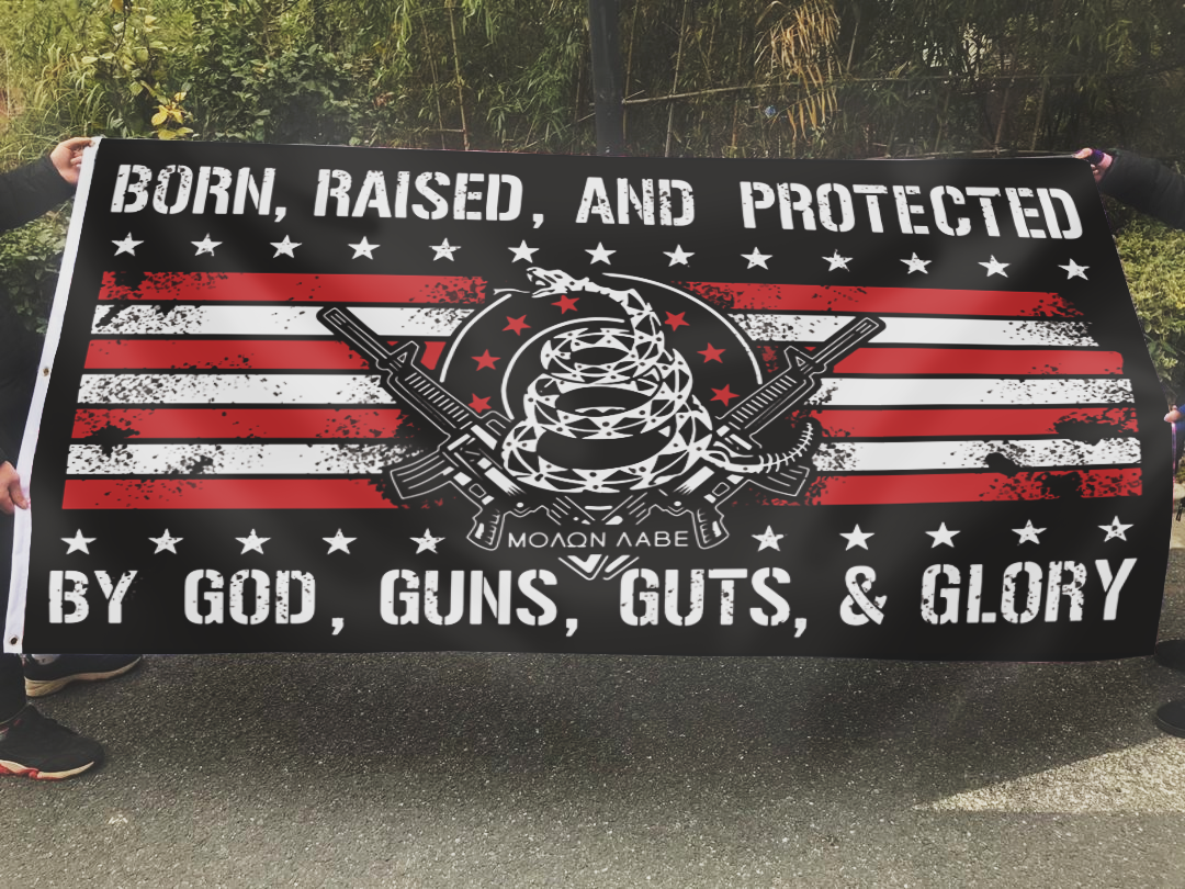 Born Raised And Protected By God Guns Guts And Glory Flag (WWG2)