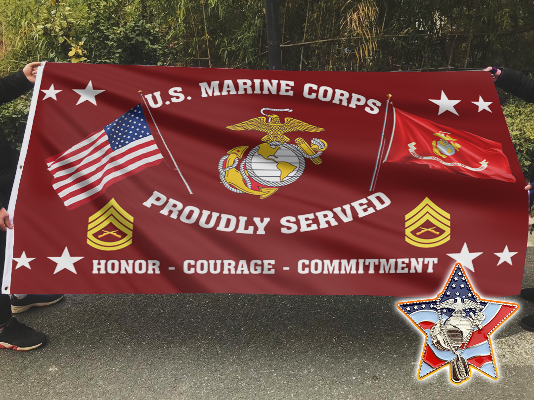 United States Marine Corps Proudly Served Flag + Veteran Pin - Bundle