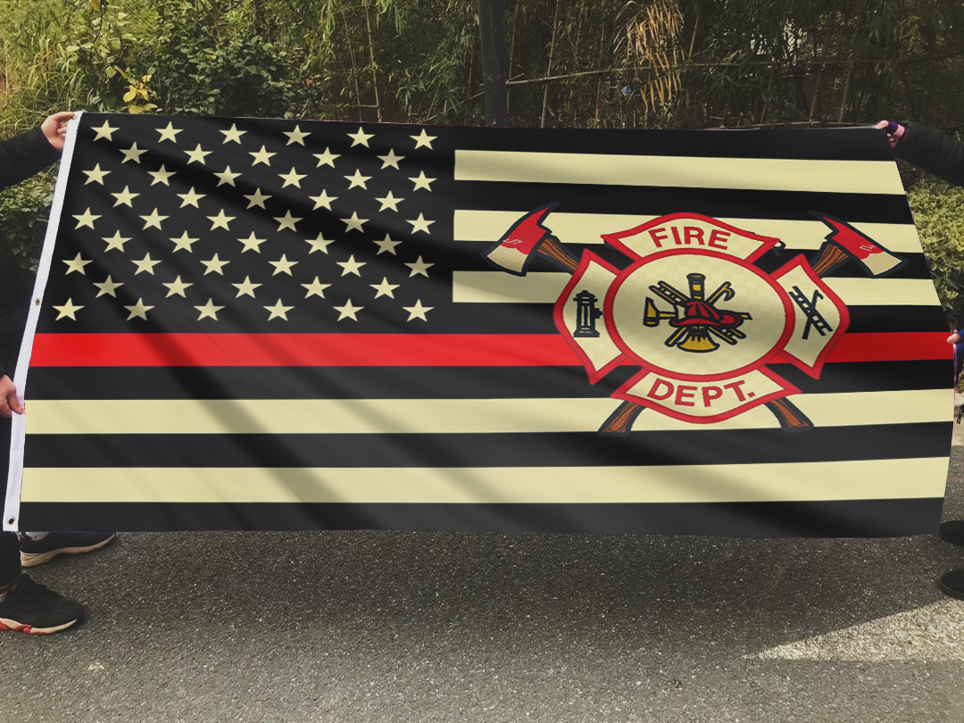 American Fire Fighter with Thin Red Line Flag