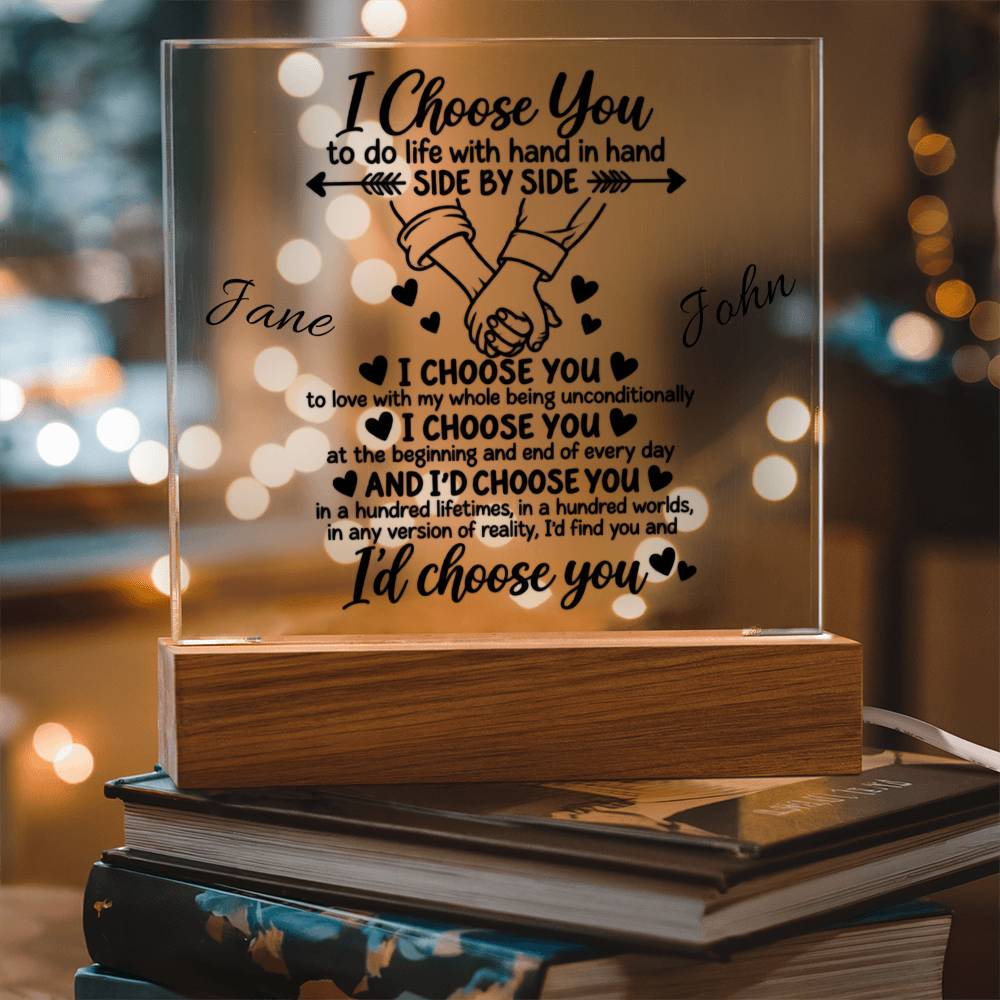 Personalized I Choose You Acrylic Square Plaque for Couples