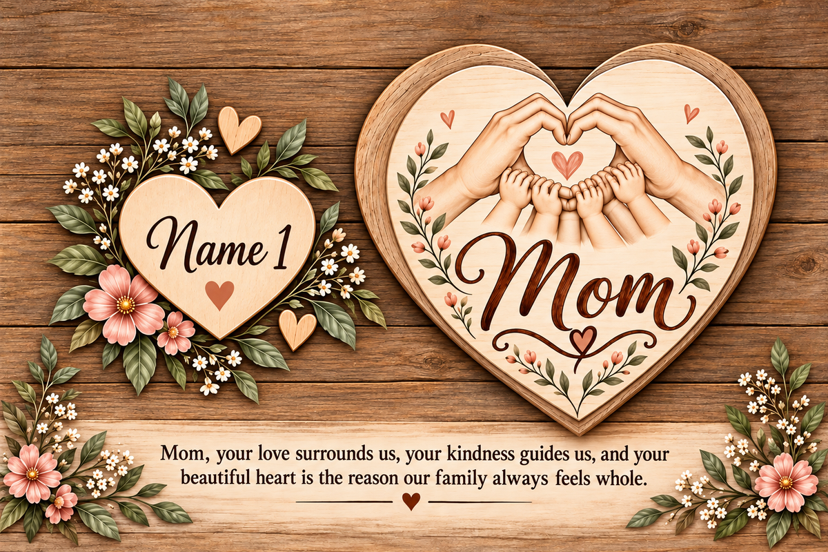 Personalized Mom Family Heart Canvas for 1 Child