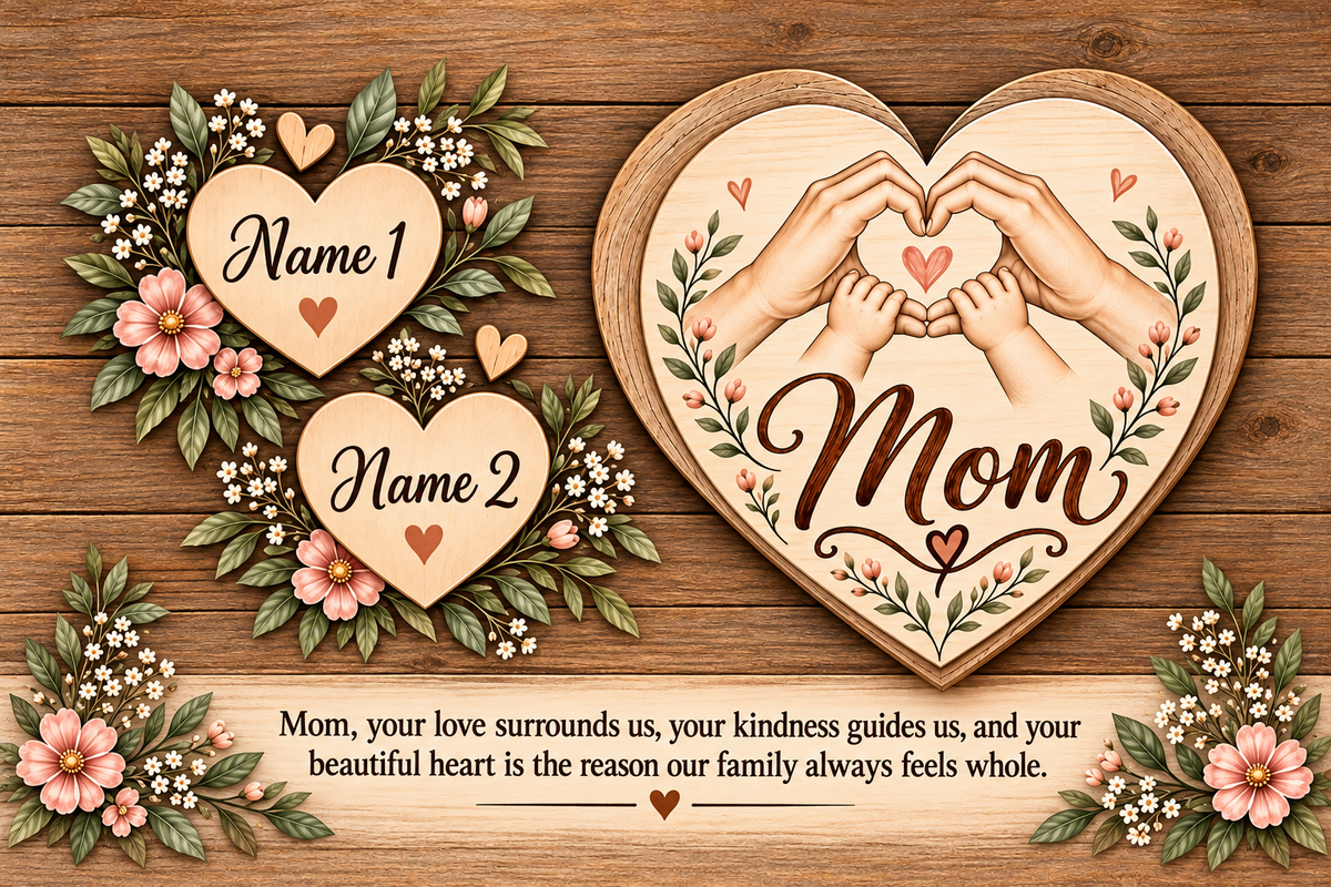 Personalized Mom Family Heart Canvas for 1 Child