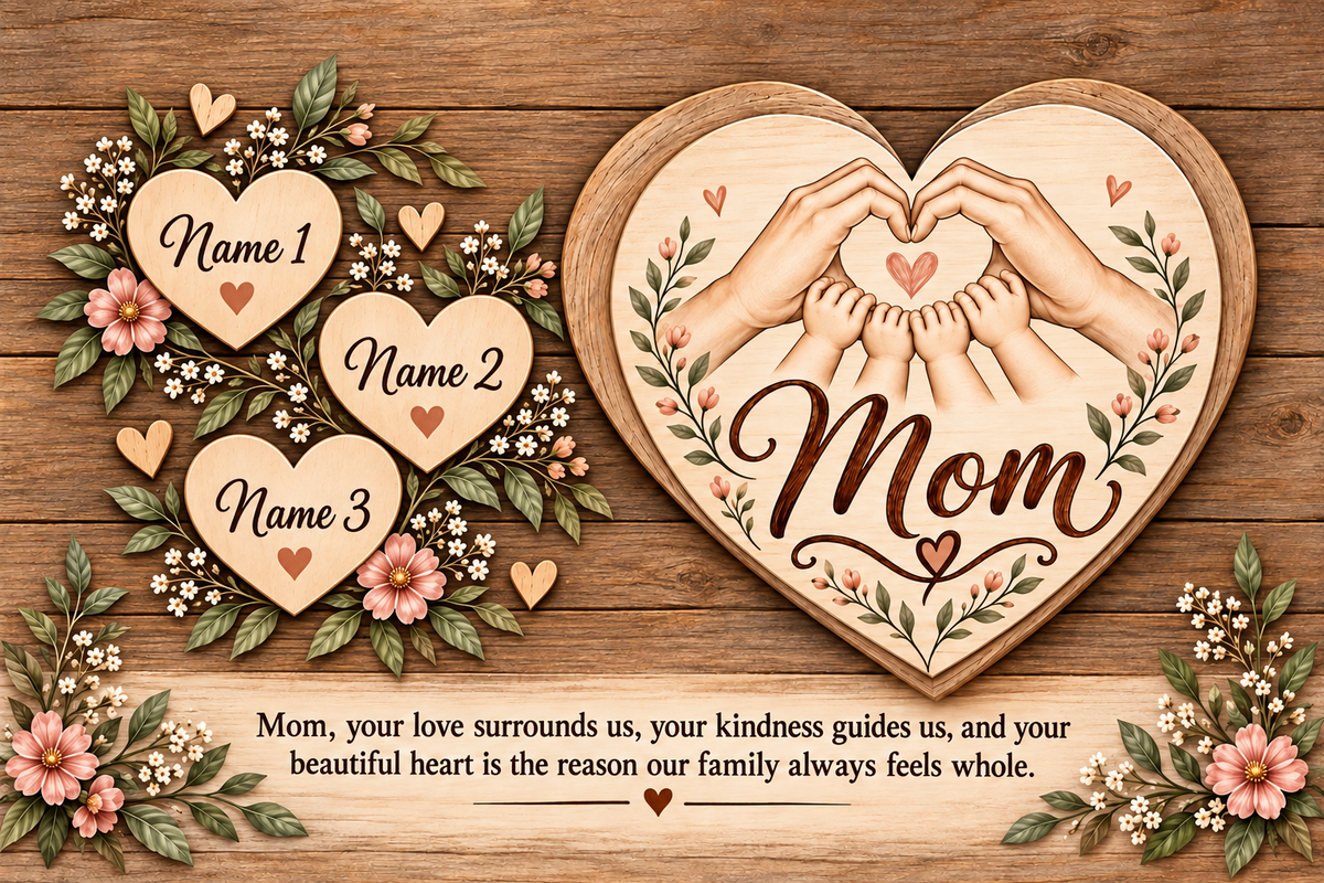 Personalized Mom Family Heart Canvas for 1 Child