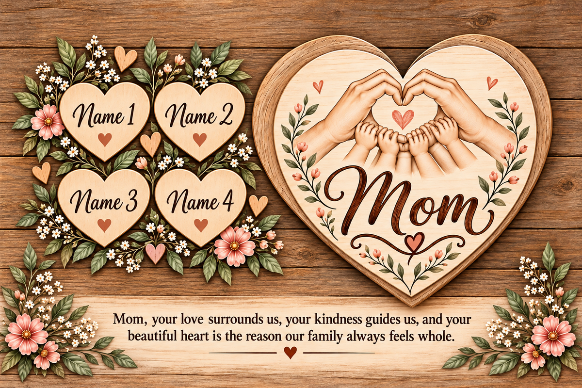 Personalized Mom Family Heart Canvas for 1 Child