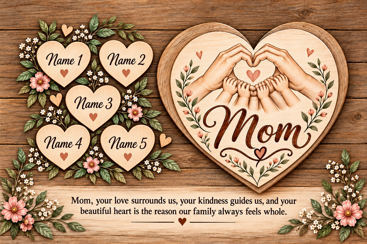 Personalized Mom Family Heart Canvas for 1 Child