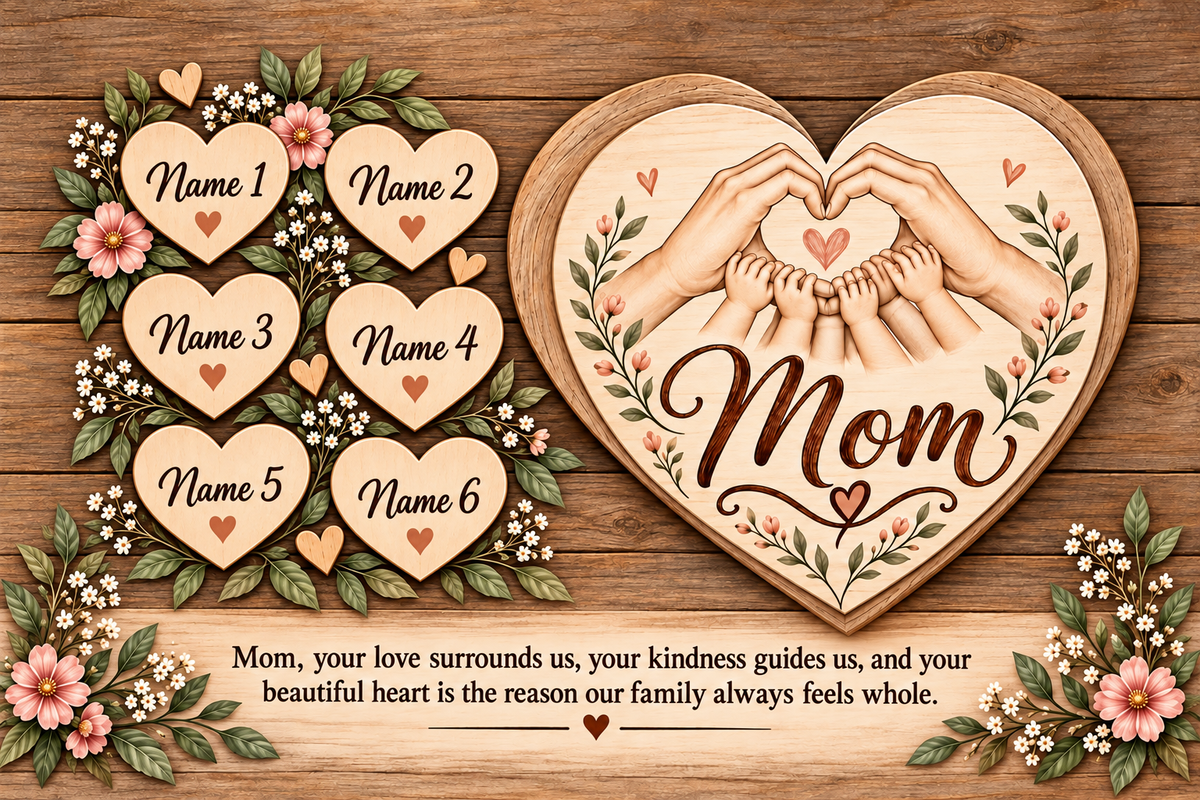 Personalized Mom Family Heart Canvas for 1 Child