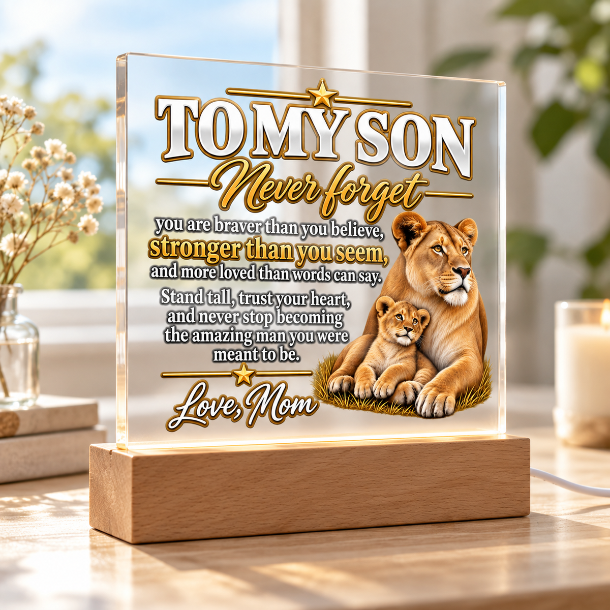 Lion Family Acrylic Plaque for Son from Mom