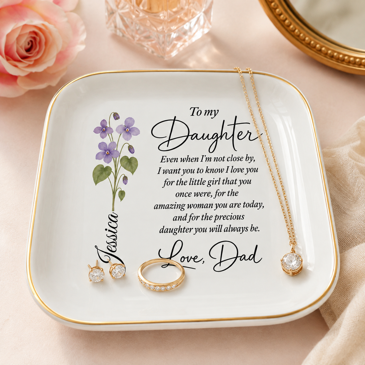 Personalized Floral Jewelry Dish – Meaningful Gift for Daughter