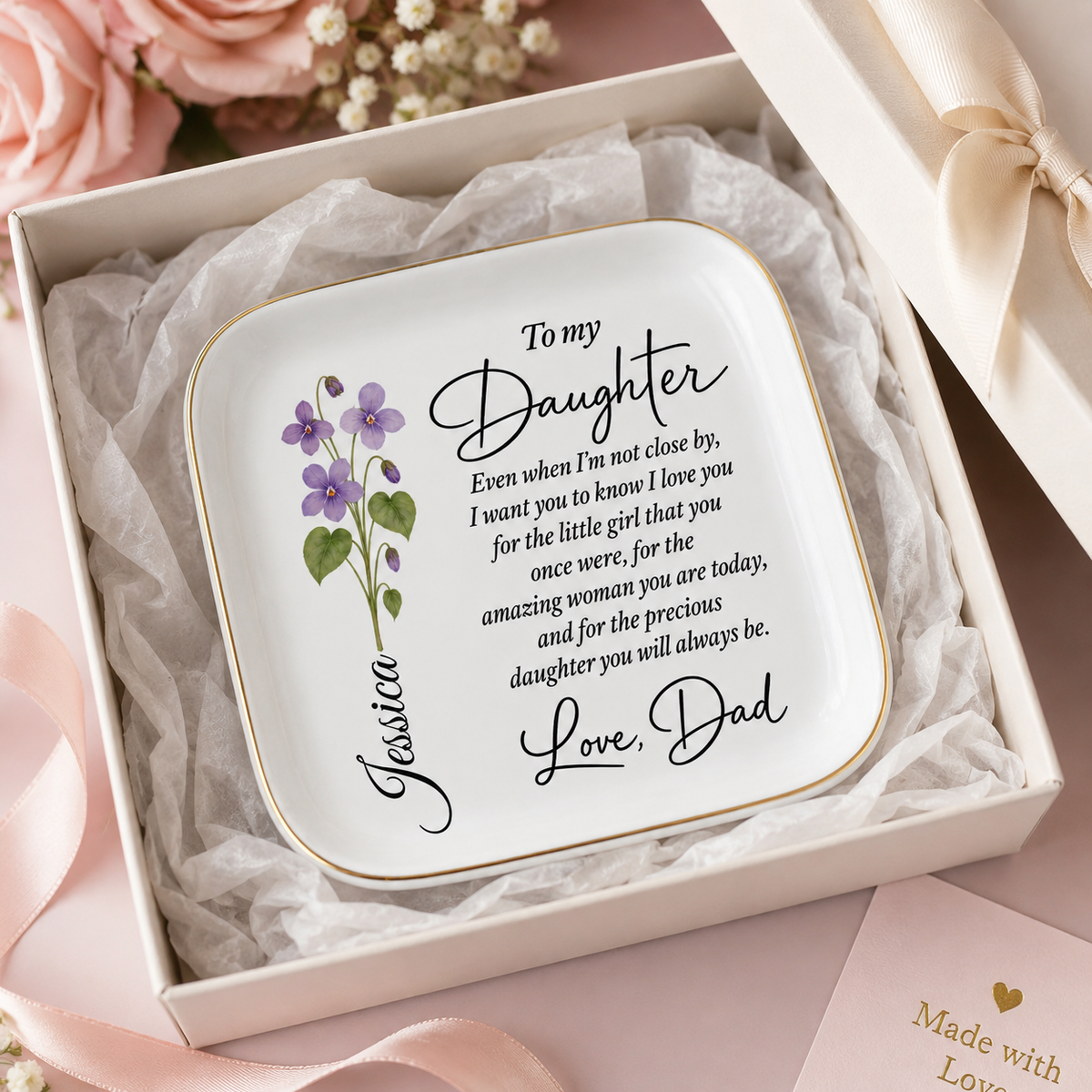 Personalized Floral Jewelry Dish – Meaningful Gift for Daughter