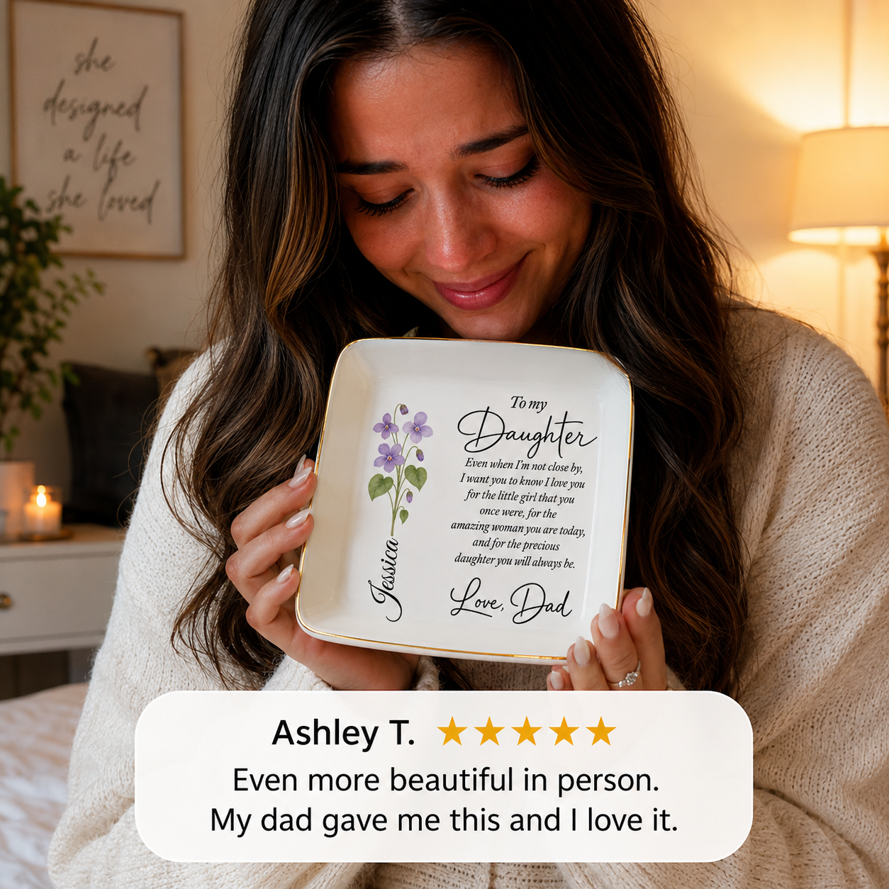 Personalized Floral Jewelry Dish – Meaningful Gift for Daughter