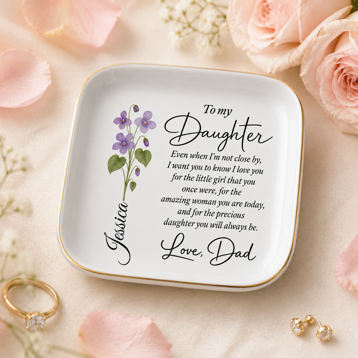 Personalized Floral Jewelry Dish – Meaningful Gift for Daughter