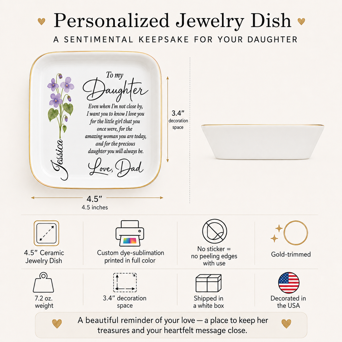 Personalized Floral Jewelry Dish – Meaningful Gift for Daughter