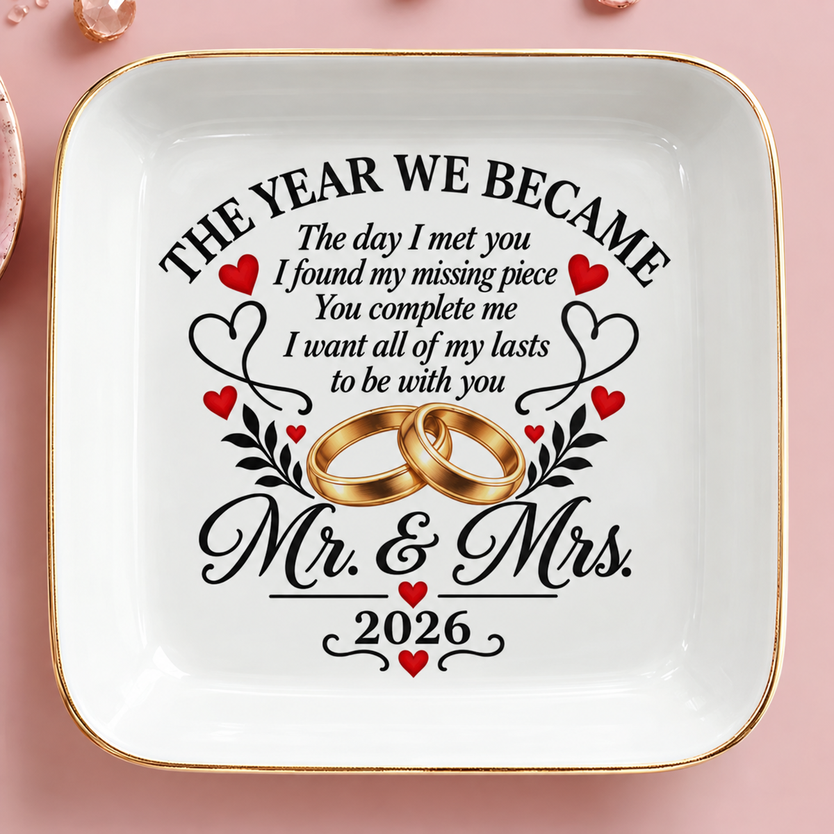 Mr. & Mrs. 2026 Wedding Keepsake Jewelry Dish