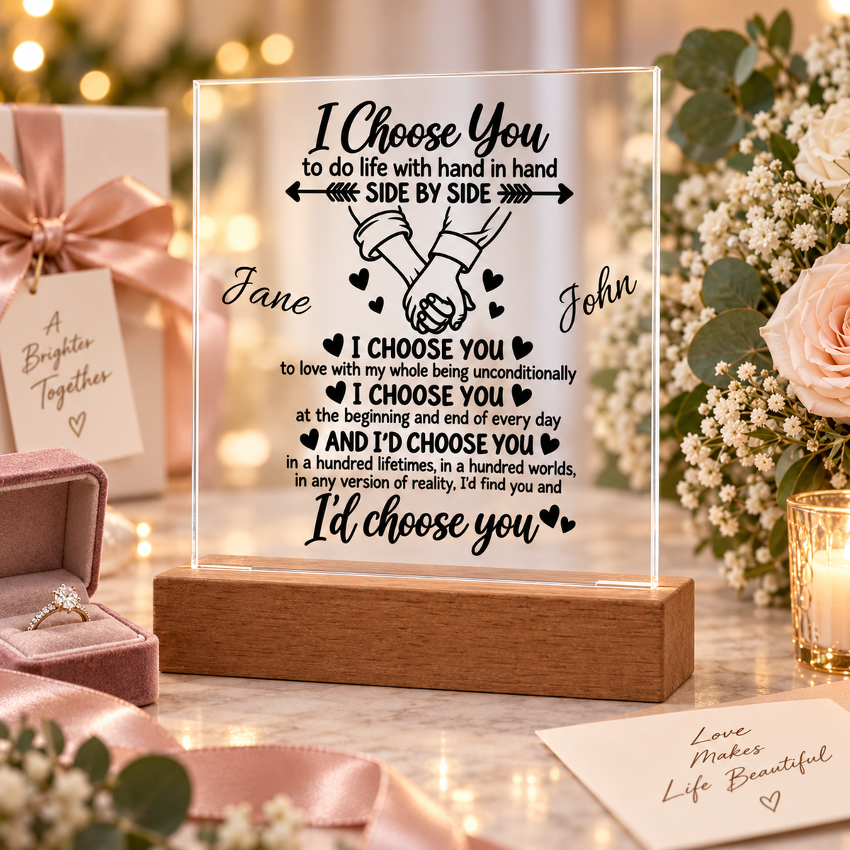 Personalized I Choose You Acrylic Square Plaque for Couples