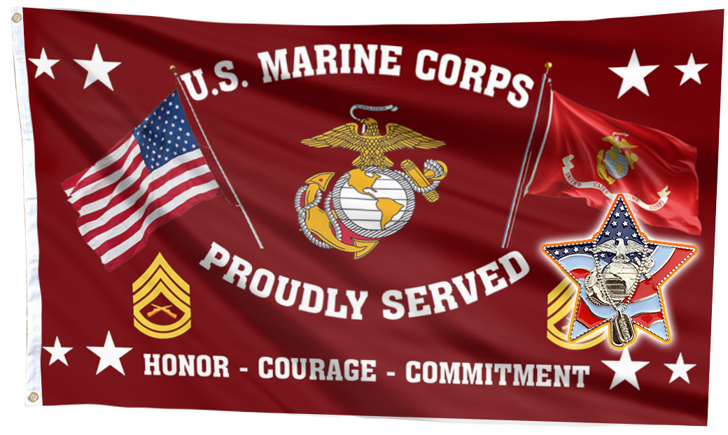 United States Marine Corps Proudly Served Flag + Veteran Pin - Bundle