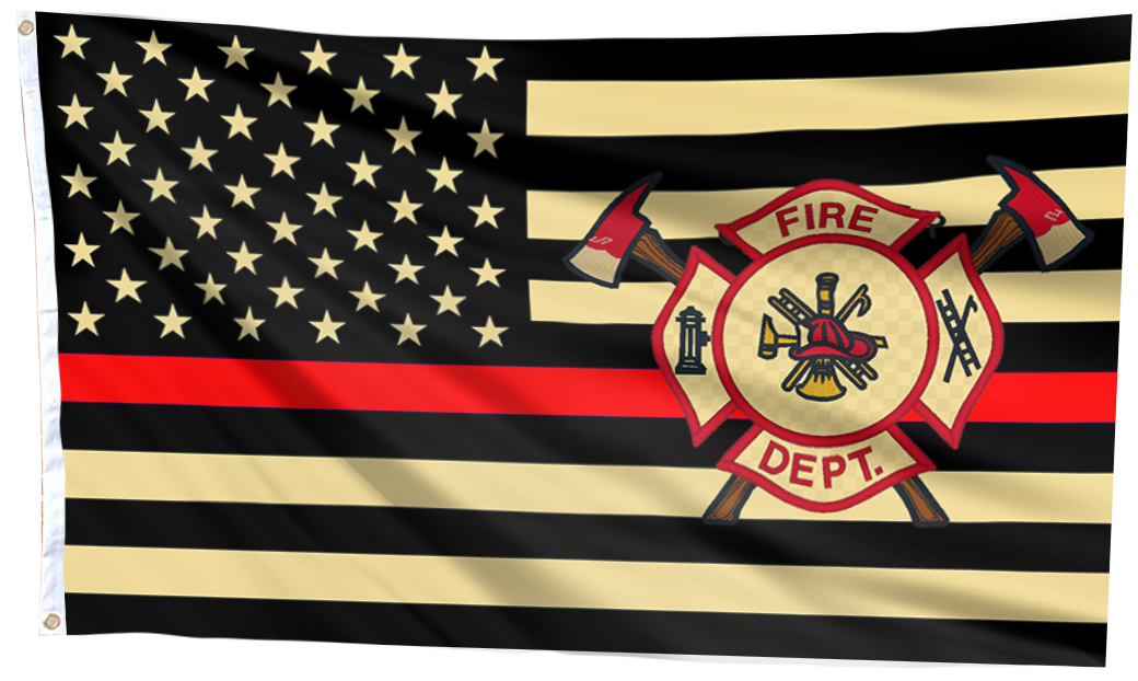 American Fire Fighter with Thin Red Line Flag