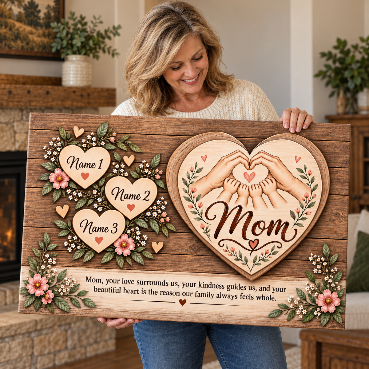 Personalized Mom Family Heart Canvas for 1 Child