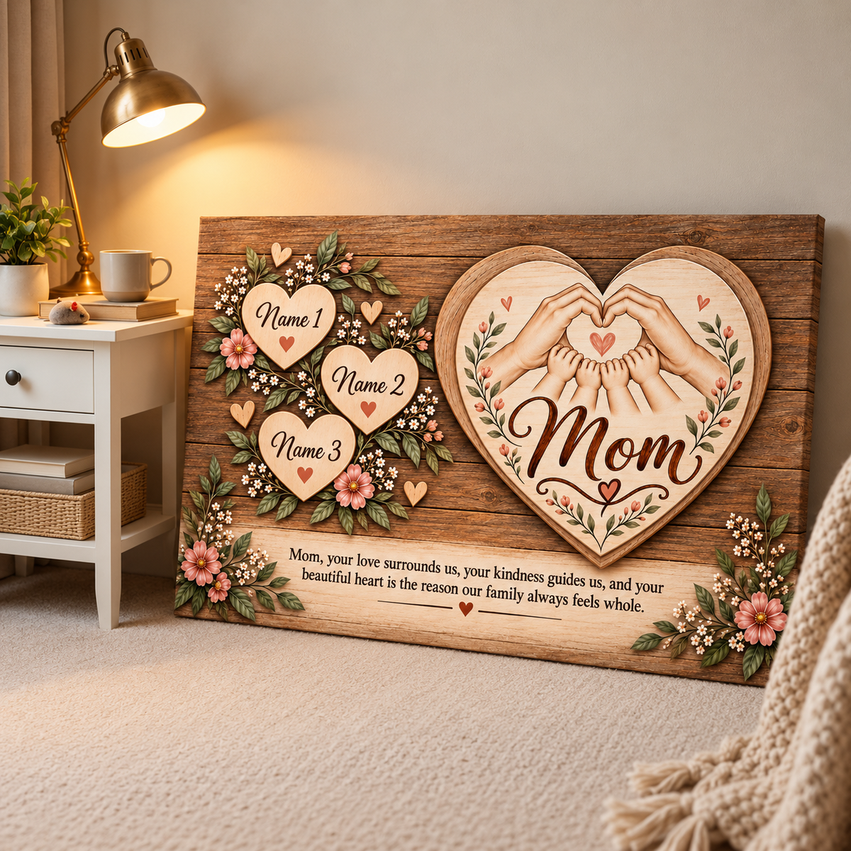 Personalized Mom Family Heart Canvas for 1 Child