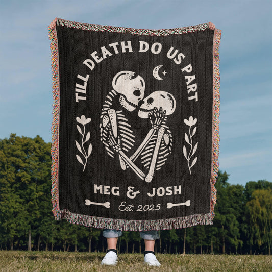Till Death Do Us Part - Personalized Skeleton Woven Blanket