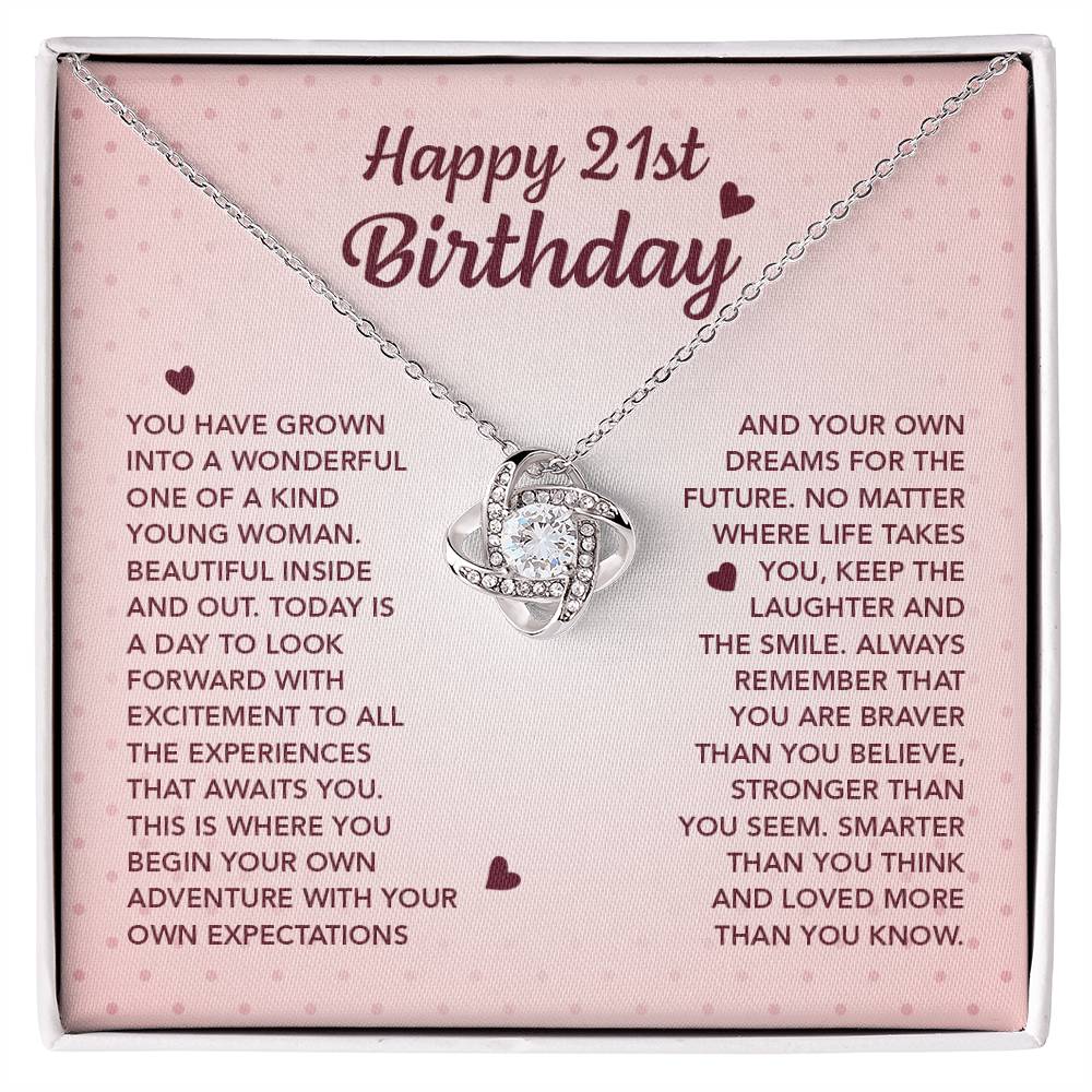 HAPPY 21ST BIRTHDAY ADVENTURE LOVE KNOT NECKLACE