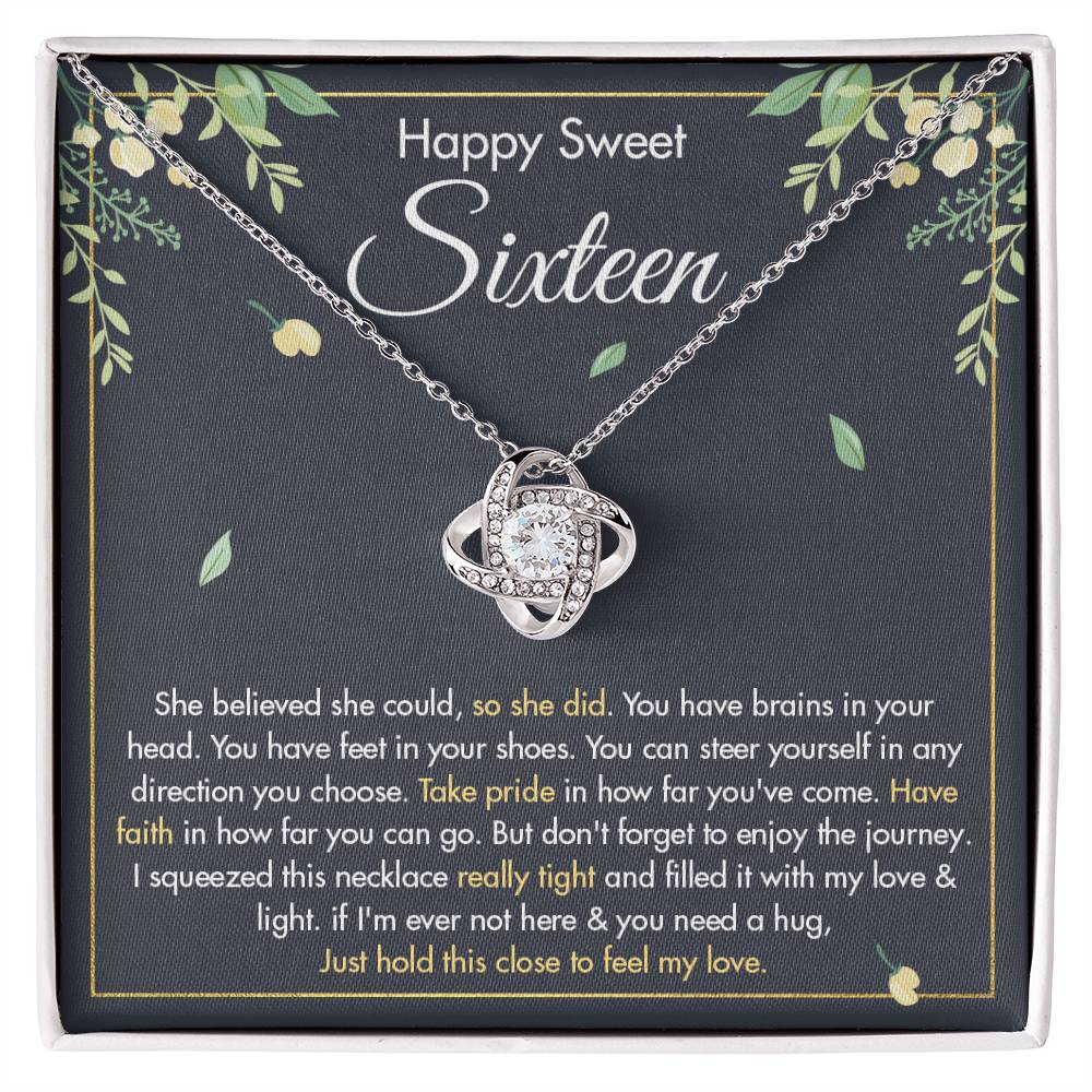 HAPPY  SWEET SIXTEEN FAITH LOVE KNOT NECKLACE