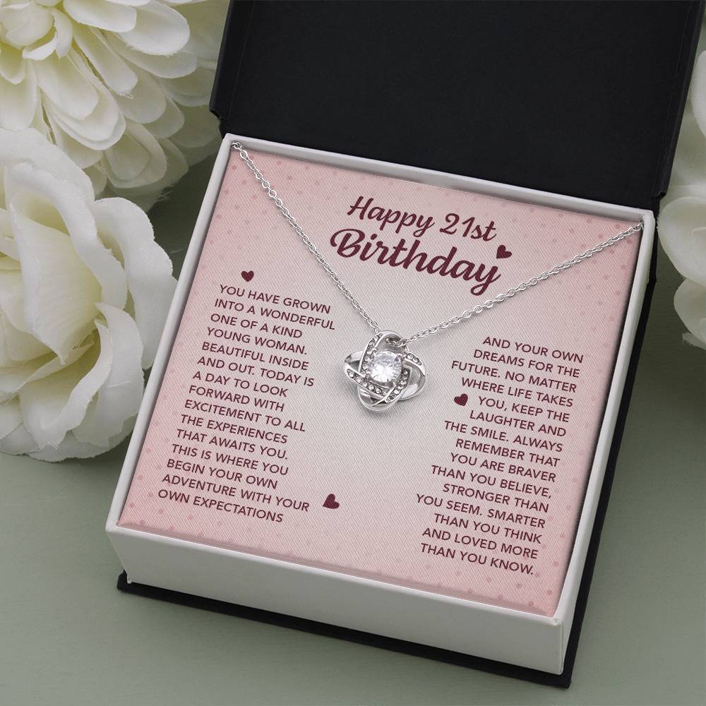 HAPPY 21ST BIRTHDAY ADVENTURE LOVE KNOT NECKLACE