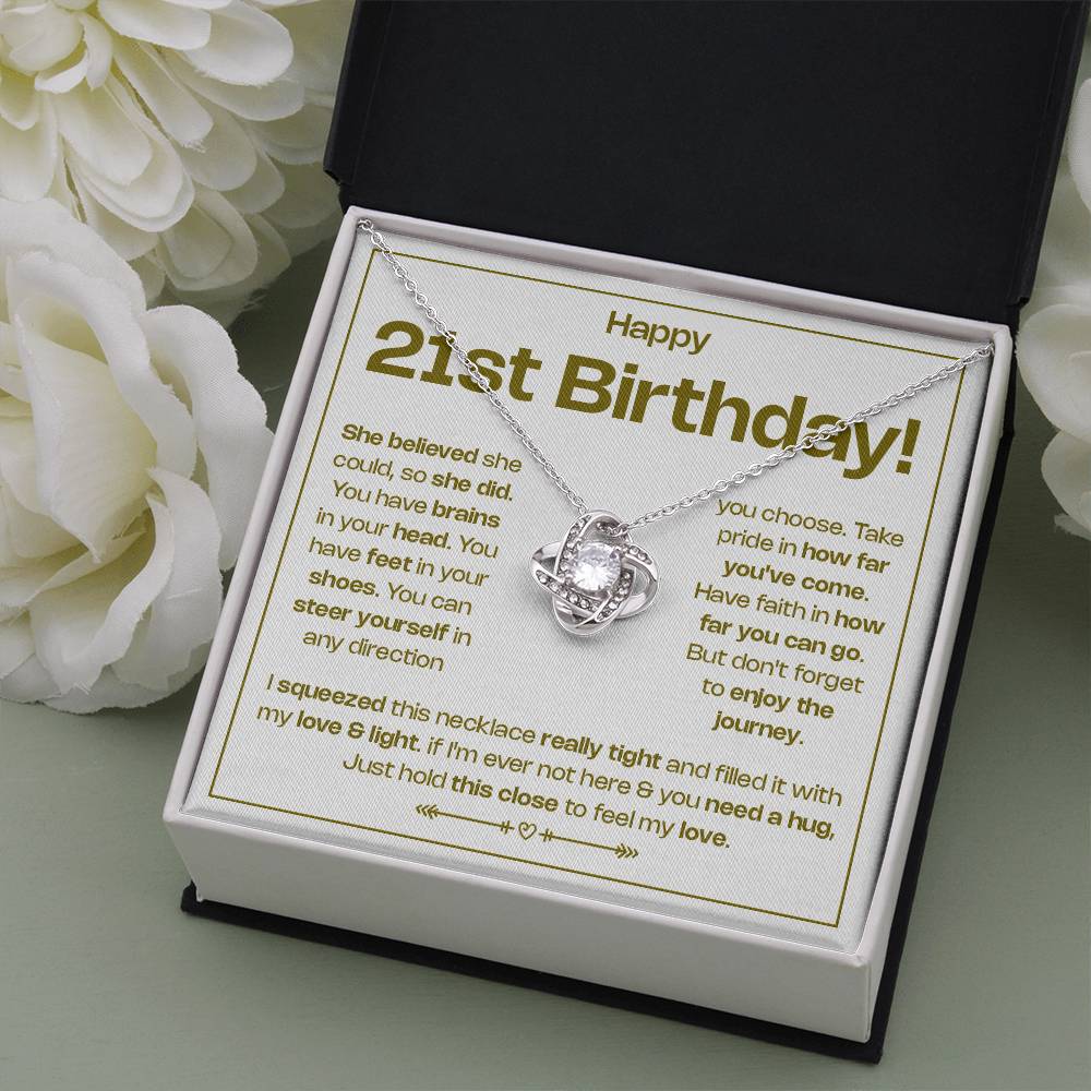 HAPPY 21ST BIRTHDAY! BELIEVED LOVE KNOT NECKLACE