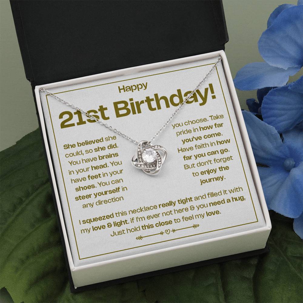 HAPPY 21ST BIRTHDAY! BELIEVED LOVE KNOT NECKLACE