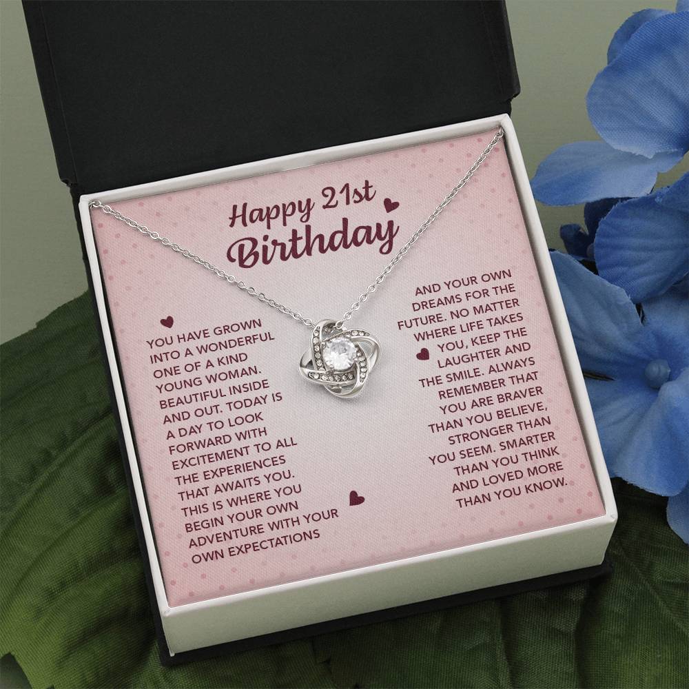 HAPPY 21ST BIRTHDAY ADVENTURE LOVE KNOT NECKLACE