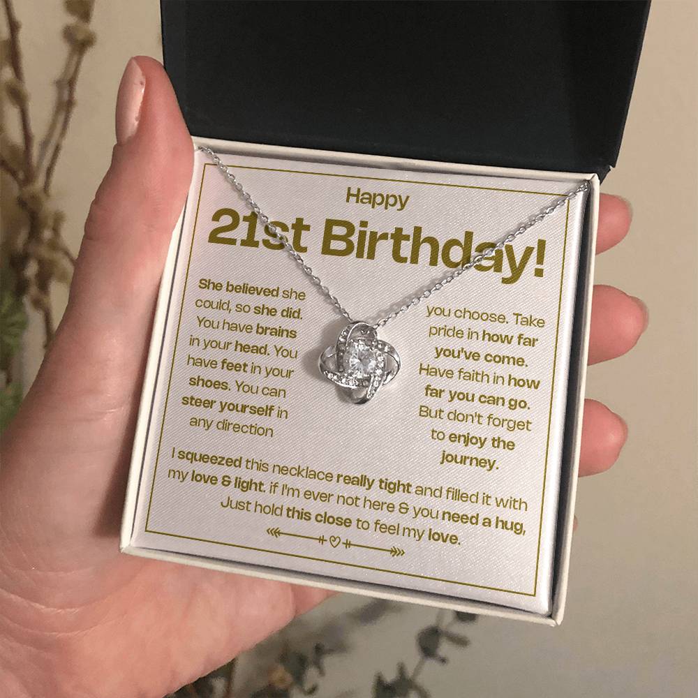 HAPPY 21ST BIRTHDAY! BELIEVED LOVE KNOT NECKLACE