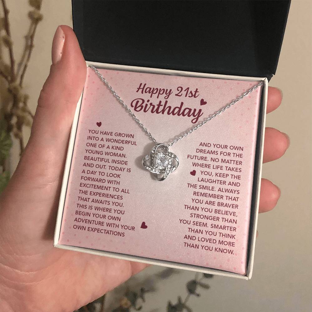 HAPPY 21ST BIRTHDAY ADVENTURE LOVE KNOT NECKLACE