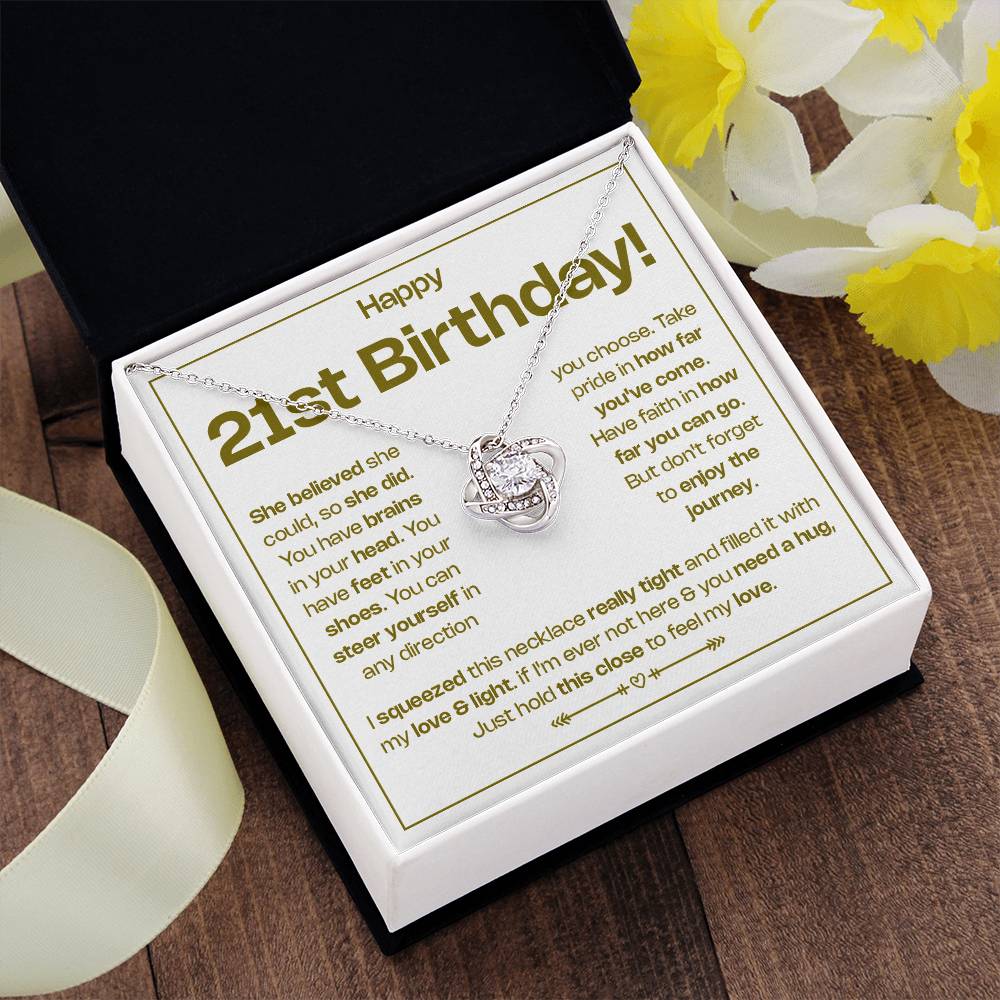 HAPPY 21ST BIRTHDAY! BELIEVED LOVE KNOT NECKLACE