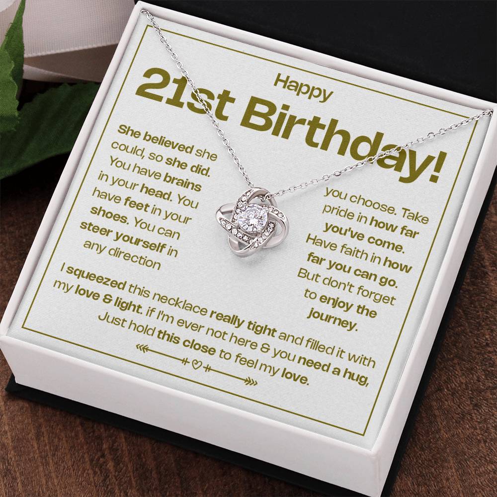 HAPPY 21ST BIRTHDAY! BELIEVED LOVE KNOT NECKLACE