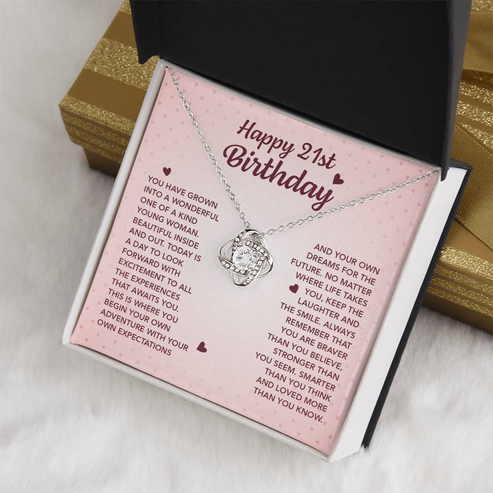 HAPPY 21ST BIRTHDAY ADVENTURE LOVE KNOT NECKLACE