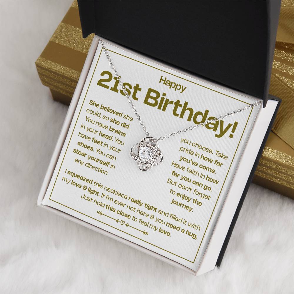 HAPPY 21ST BIRTHDAY! BELIEVED LOVE KNOT NECKLACE