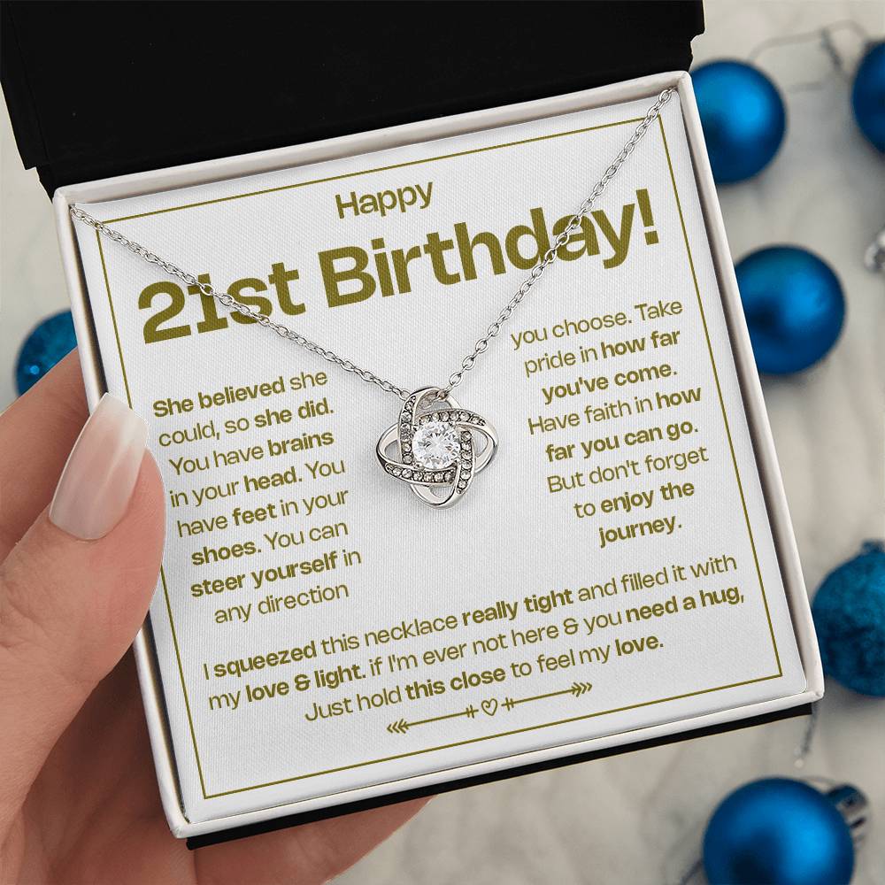 HAPPY 21ST BIRTHDAY! BELIEVED LOVE KNOT NECKLACE