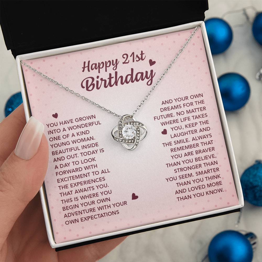 HAPPY 21ST BIRTHDAY ADVENTURE LOVE KNOT NECKLACE