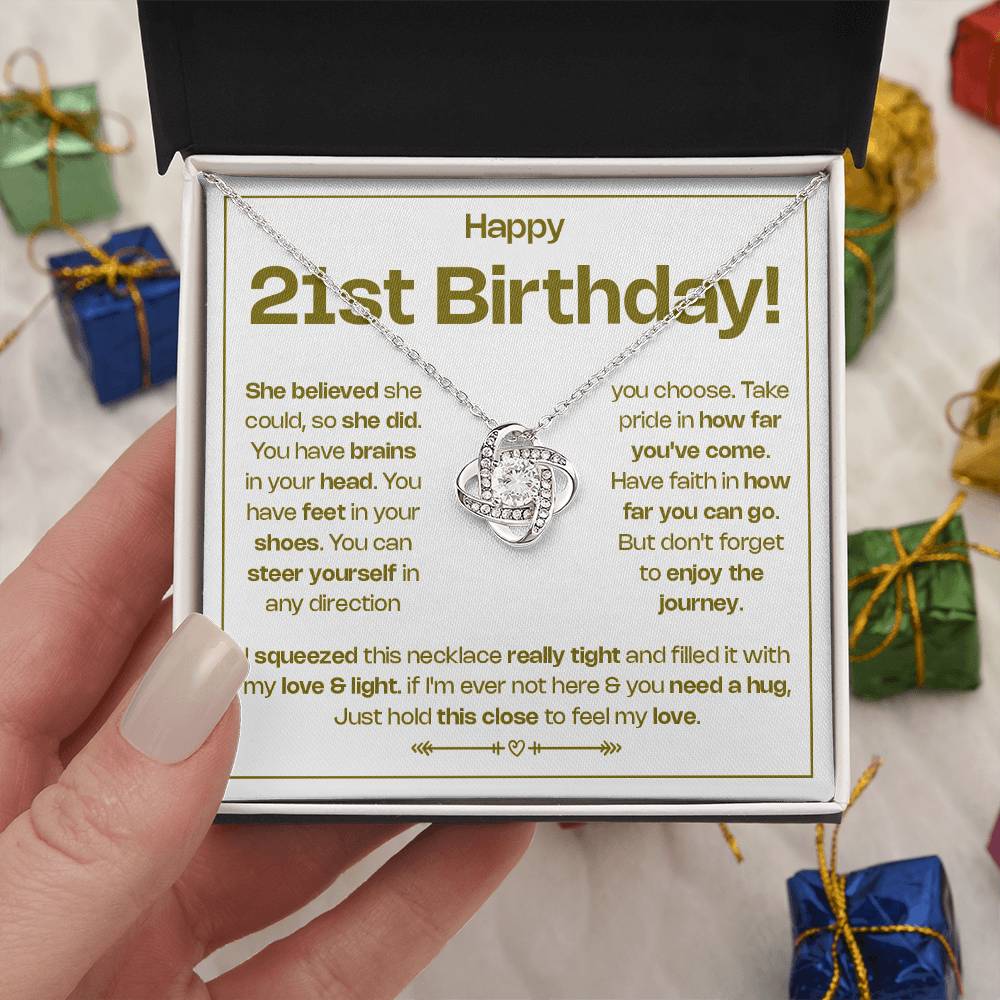 HAPPY 21ST BIRTHDAY! BELIEVED LOVE KNOT NECKLACE